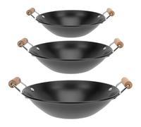 Healeved Set de 3 Marmites Ménagères avec Manche en Bois, Métal Noir, Facile à Nettoyer, Antiadhésif, pour Restaurant et Cuisson Hot Pot