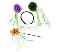 Healeved Set de Déguisement Carnaval Garçon Fille avec Tête Fleur Vert Or et Baguette Fée Accessoires de Fête et Cosplay pour