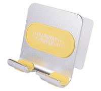 Healeved Support Téléphone Portable Mural Métal Adhésif sans Perçage Antidérapant avec Angle Réglable Support pour Smartphone Salle de Bain et Cuisine Cadre Argenté et Patin Jaune