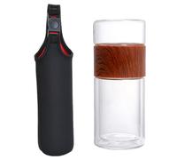 Healeved Tasse à Thé en Verre Double Paroi 360 Ml Manchon Imitation Bois Infuseur Intégré Verre Résistant à la Chaleur Bouteille D’Eau à Thé Portable pour Maison et Voyage