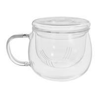 Healeved Tasse à Thé Infuseur et Couvercle Surface Lisse 350ml en Verre Borosilicate Facile à Ranger, Maison Bureau