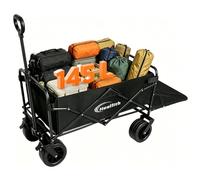 Healfith Chariot Pliable avec roulettes,Chariot de Camping,Grande capacité de 98L-200L,avec poignée réglable, idéal pour Les achats de Vacances, Le Camping en (Noir-145L)