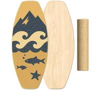 Healfith Planche d'équilibre pour adultes, entraînement d'équilibre - Planche d'équilibre en bois, traitement de surface contre le glissement avec rouleau, avec rouleau, demi-sphère et ballon