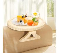 Healife Plateau de canapé pliable avec porte-gobelet, plateau de canapé avec bordure résistante aux chocs, aspect bois, diamètre : 25 cm, table d'appoint, plateau à genoux avec coussin