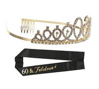 Healifty 1 ensemble Couronne Anniversaire Dorée avec Écharpe et Diadème Strass Ensemble Élégant pour Fête Anniversaire Décoration pour Femmes et