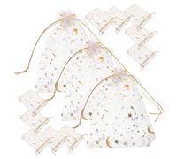 Healifty 100 pièces Sachets Cadeaux Petits Organza Mesh avec Cordon pour Bijoux Bonbons Mariage Noël Blanc Étoile Lune
