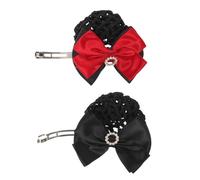 Healifty 2 pièces Filet à Cheveux Nœud en Satin Français avec Strass Rouge Noir Filet Résistant pour Chignon et Bun Accessoires Professionnels pour Femmes Hôtesses Infirmières Banques et