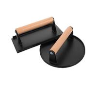 Healifty 2 pièces Presse à Viande Fonte Lourde avec Manche Rectangle et Rond Presse à Steak et Burger Multifonction pour Barbecue Surface Non Revêtue Sûre