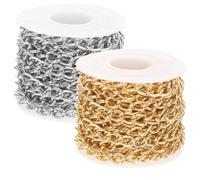 Healifty 2 rouleaux Chaîne Aluminium Légère DIY pour Bijoux et Accessoires Maillons Torsadés Doré et Argenté pour Création de Colliers Sacs et Vêtements Mètres