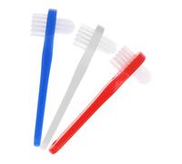 Healifty 3 pièces Brosse à Dentier Double-face Petite Lot de Brosses Dentaires Adultes Nettoyage des Prothèses Poignée Antidérapante Couleurs Blanc Rouge Bleu