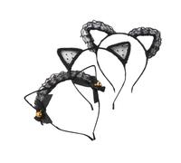 Healifty 3pièces Chat Oreilles Dentelle Bandeau Fête Cosplay Coiffure Cheveux Décorations Serre-tête Animaux Coiffes Accessoire Soirée Déguisement Fin Année Danse Amis Famille Joyeux Festiv