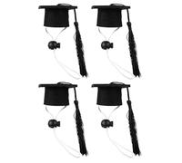 Healifty 4 Pièces Chapeau de Docteur Mini pour Animaux Casquette Mini Pets en Tissu avec Pompon, Taille Ajustable, Noir, pour Photo Props et Saison de Remise de Diplôme, Petits Animaux