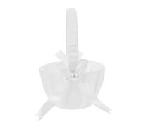 Healifty 4 Pièces Panier Fleurs Mariage Blanc Satin avec Nœud et Perles pour Panier Bouquetière Solide et Élégant pour Décoration Cérémonie