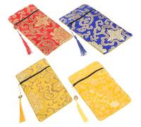 Healifty 4 pièces Sacoche Brocart Dragon Brodée Étui Zippé Double pour Rangement de Textes Bouddhistes Pochette Légère et Résistante pour Prières Lot Pratique de Couleurs Assorties