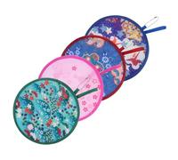 Healifty 4pièces Éventails Ronds Pliables Légers Et Portables avec Impressions De Dessins Animés Colorées pour Rafraîchissement Estival Mariages Voyages Et Événements
