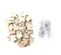 Healifty 50pcs disques de Bois Non Finis pour Le Calendrier Anniversaire étoiles tranches de Bois avec 50pcs Anneau de Fil Pendentif pour Le Festival noël fête de Nouvel an
