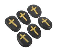 Healifty 6 Pièces Pierre de Réconfort Noire Gravée Croix, Galet Poli | Inspiration Portable, Format Poche, Présent Prêt pour Confirmation, Baptême, Communion et Prière