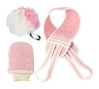 Healifty Bande Dorsale Exfoliante Longue Rose Boule de Bain Douce Serviette Exfoliante pour Corps, Ensemble 3 Pièces pour Nettoyage Corporel Profond, Accessoires de Pratiques et