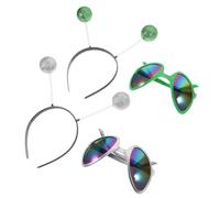 Healifty Bandeaux et Lunettes de Fête Extraterrestres 4 Pièces - Bandeaux Vert et Argenté, Lunettes à Films Colorés Vertes et Argentées en Plastique Rigide - Accessoires pour Cosplay,