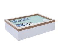 Healifty Boîte de Rangement en Bois au Design Marin à 6 Compartiments avec Couvercle, Organisateur Décoratif Finition Lisse et Structure Solide pour Sachets de Thé et Petits Objets