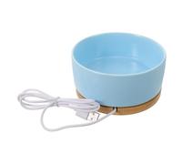 Healifty Bol Chauffant en Céramique pour Chat 350 ML Gamelle d'eau et Nourriture USB Bleu Ciel Gamelle Thermorégulée Extérieure Anti-Gel Base Stable en Bois Naturel