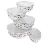 Healifty Bol En Émail Rond Couvercle Hermétique 5 Pièces, Saladier Profond En Émail Coloré, Usage Ménager Et Conservation Alimentaire, Pour Fruits, Nouilles Et Salades, Ensemble Pratique