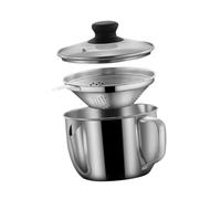 Healifty Bol Filtrant Acier Inoxydable avec Couvercle et Passoire Séparateur Huile pour Soupe et Graisse Ustensile de Cuisine pour Maison et Restaurant