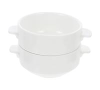 Healifty Bols à Céréales Élégants et Polyvalents Lot de 2 en Céramique Blanche avec Double Anse pour Servir Soupe et Œufs Vapeur, Usage Domestique et Restaurant