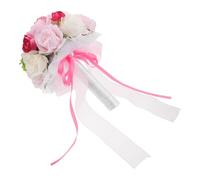 Healifty Bouquet de Mariée Artificiel Rouge et Rose Bouquet de Fleurs de Mariage en Ruban Satin Fleurs Décoratives pour Cérémonie Composition Élégante pour Mariage Accessoire Romantique