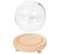 Healifty Cloche en Verre Sphérique Transparente 10 CM avec Socle en Bois Naturel pour Fleurs Éternelles Décoration Intérieure Élégante Protection Anti-Poussière pour Bouquet Éternel