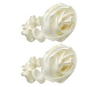 Healifty Élastiques à Cheveux Rétro en Satin Blanc Fleurs de Rose 3d, Lot de 2 Pièces, Absorption D'eau Optimale et Flexibles pour Salle de Bain et Sport