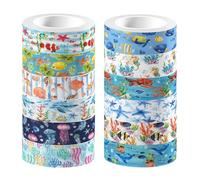 Healifty Ensemble de 12 Rouleaux de Rubans Adhésifs Décoratifs Washi Transparents à Motifs D'animaux Marins, Rubans de Masquage Océan pour Scrapbooking, Diy, Autocollants Esthétiques