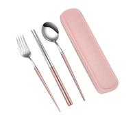 Healifty Ensemble De Couverts En Acier Inoxydable 304 3 Pièces Rose Cuillère Et Baguettes Étui Compact Kit De Rangement Pour Ustensiles De Camping Voyage Bureau