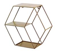Healifty Étagère Murale Suspendue Hexagonale en Fer Forgé Doré, Double Couche, Rangement Multifonction pour Chambre Et Salon, Support Décoratif Mural sans Clous