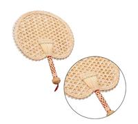 Healifty Éventail Portatif en Feuilles de Quenouille Tissé Main, Ventilateur de Refroidissement D'été Rond, Accessoire Léger Jaune Clair, Décoration Maison et Fêtes, Ventilateur Artisanal