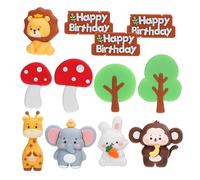 Healifty Figurines de Gâteau en Silicone Souple Thème Jungle Ensemble 12 Pièces Animaux Éléphant Debout Lionceau Assis Singe Debout Lapin Carotte Champignon Rouge X2 Petit Arbre X2