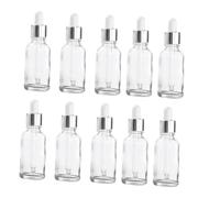 Healifty Lot de 10 Flacons Compte-Gouttes en Verre Transparent 30 Ml Pipette en Caoutchouc Blanc et Bague Argentée Flacons Compacts pour Huiles Essentielles Parfums et Lotions Idéals