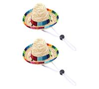 Healifty Lot de 2 Chapeaux de Paille Tressée pour Chien, Mini Taille Ajustable Bande Élastique, Style Sombrero Mexicain pour Fête et Décoration Quotidienne des Animaux de Compagnie