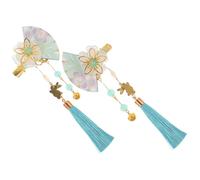 Healifty Lot de 2 Épingles à Cheveux Kimono Japonaises Bleues Fleurs, Pompons et Clochettes, Accessoires Coiffure Traditionnels pour Femmes et Filles, pour Cosplay, Mariage et Festivals