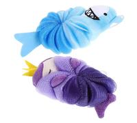 Healifty Lot de 2 Éponges de Douces pour Bébé - Boules Exfoliantes en Maille Motif Sirène Violette et Requin Bleu - Loofahs Mignons et Sécurisés pour Bain Ludique et Soin Peau Délicate
