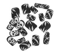 Healifty Lot de 24 Faux Ongles Courts Carrés Noirs à Coller Motifs Tête de Mort Halloween Capsules Autocollantes en Plastique Manucure Gothique Portable pour Soirée et Déguisement