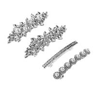 Healifty Lot de 4 Barrettes de Mariée Argentées Brillantes Pinces à Cheveux Ornées de Strass et Perles Accessoires Légers pour Coiffure de Mariage et Fête