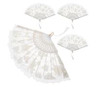 Healifty Lot de 4 Éventails Pliants Chinois en Dentelle Blanche Franges Éventails de Mariage Vintage en Plastique Décoratif Accessoires pour Danse et Cérémonies Élégantes