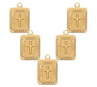Healifty Lot de 5 Pendentifs Croix Rectangulaires en Acier Inoxydable Doré Revêtement Galvanoplastie sous Vide Design Punk Hip-Hop Breloques DIY pour Création Bijoux Accessoires