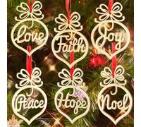 Healifty Lot de 6 décorations de Noël en Bois à Suspendre en Forme de cœur avec Inscription « Peace Love Joy Faith Noël Hope »