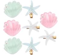 Healifty Lot de 8 Pinces à Cheveux pour Fille 4 Paires Coquillage et Étoile Clips Mignons Colorés Rose et Bleu Accessoires Légers et Sûrs pour Coiffure Quotidienne et Fêtes
