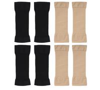 Healifty Manchons sans Couture pour Bras Femme, Gaine Élastique en Acrylon Confortable et Douce, Pack 4 Paires Noir et Beige pour Perte de Poids et Amincissement