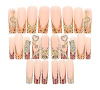 Healifty Ongles Artificiels Léopard Français Longs Forme Cercueil Couleurs Assorties Nœud Doré pour Femmes et Filles