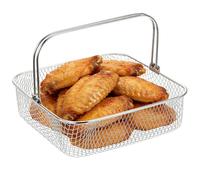 Healifty Panier De Friteuse À Air Carré En Acier Inoxydable Panier De Frites Airfryer Avec Poignée Ergonomique De Cuisson Perforé Pour Frites Poulet Et Snacks 8.07X8.07X2.56In