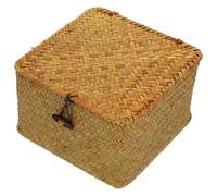Healifty Panier de Rangement Tressé à la Main en Fibres Naturelles Boîte Carrée Orange 14X14X10 CM Couvercle Plat Organisateur Multifonction pour Couture Maquillage et Maison Conteneur